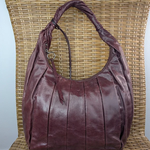 Donald J Pliner Purple Burgundy Soft Leather Hobo Shoulder Bag Purse - Picture 2 of 13